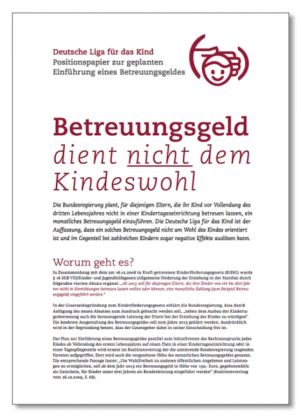 Faltblatt "Betreuungsgeld dient nicht dem Kindeswohl"