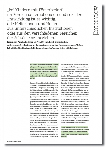 Bei Kindern mit Förderbedarf im Bereich der emotionalen und sozialen Entwicklung ist es wichtig, alle Helferinnen und Helfer aus unterschiedlichen Institutionen oder aus den verschiedenen Bereichen der Schule einzubeziehen.